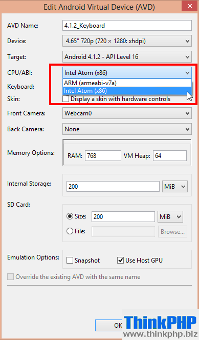 配置 Android 模拟器使用 x86 系统镜像